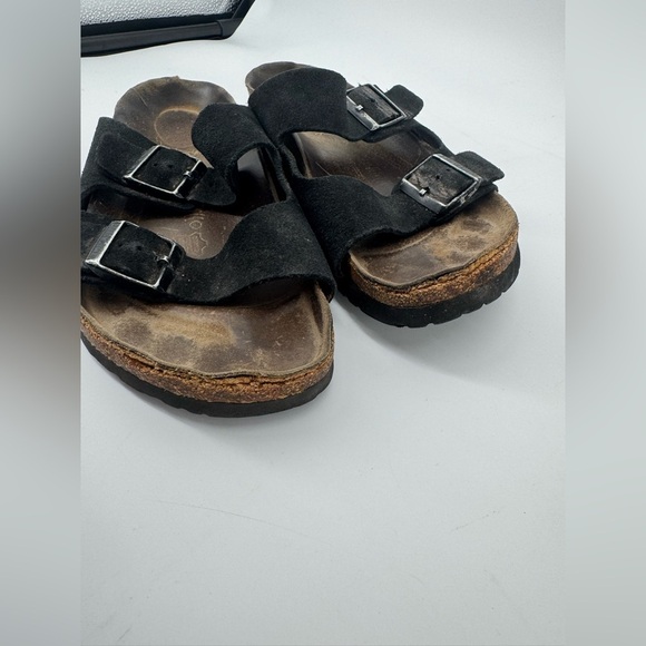 Vtg Birkenstock Mens 8 Womens 10 Distressed Suede Leather Buckle Sandals Black